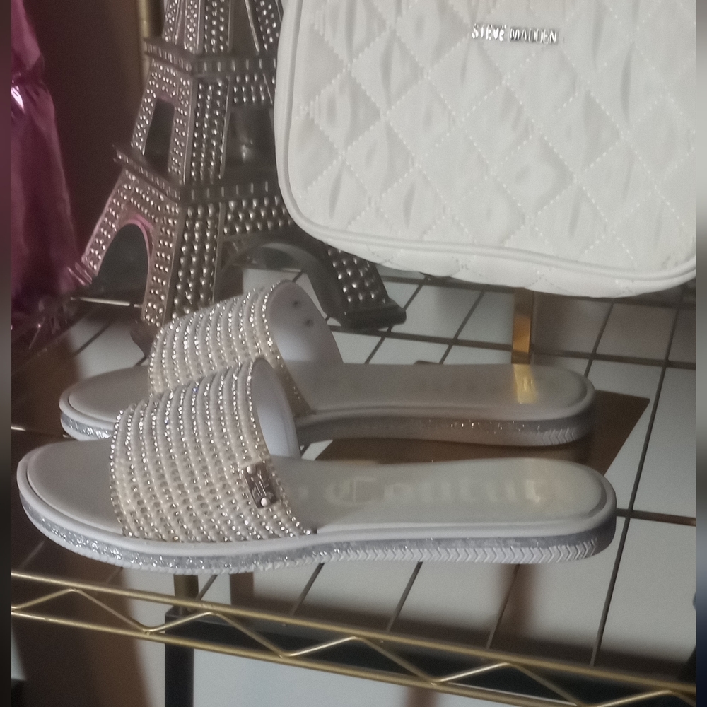 Shoes. Juicy Couture. Size 8/9. White Pearls and Rhinestones. NWOT. NEVER Worn